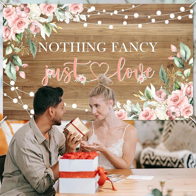 Mocsicka Rustic Nothing Fancy Just Love Backdrop Floral Bridal Shower Background Wedding Party Decorations Photo Booth Props (6x3.6ft)