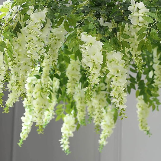 Efavormart 55" Cream Artificial Silk Wisteria Vine Round Hanging Canopy, Draping Garland Flower Chandelier with Interchangeable Branches