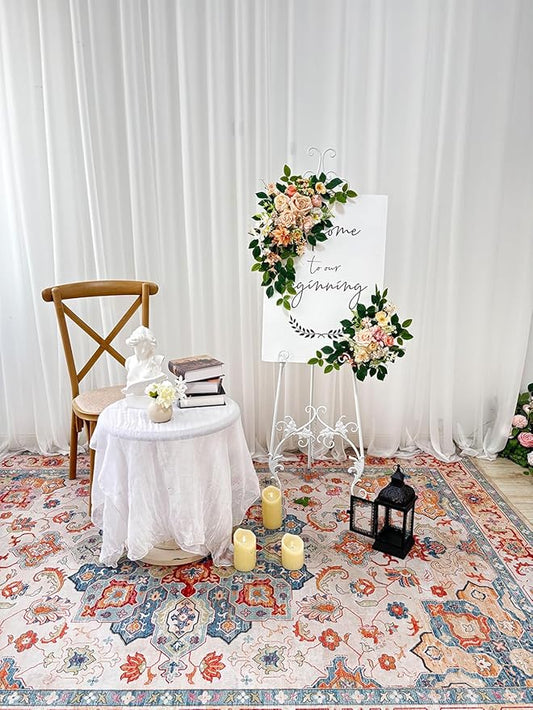 Pack of 2 Wedding Arch, Artificial Flowers, Wedding Decor,Flower Garland Be Suited to Banquet, Party, Reception Entrance Welcome Sign and Background Decoration (Champagne)