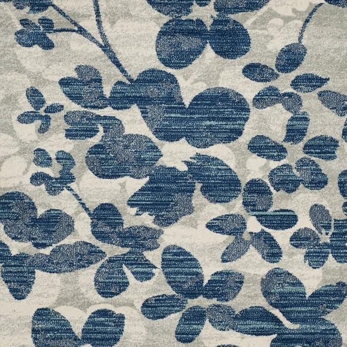SAFAVIEH Evoke Collection 8' x 10' Grey/Light Blue EVK236J Floral Non-Shedding Living Room Bedroom Dining Home Office Area Rug