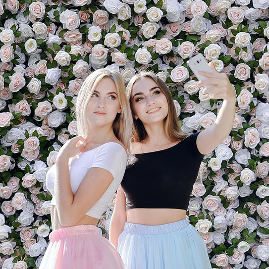 Artificial Flower Wall Backdrop 8×8 ft (2.4×2.4 m), 2 Panels 4×8 ft Each, Realistic Blooms for Wedding Ceremony, Photo Booth & Baby Shower,Stand/Frame Not Included