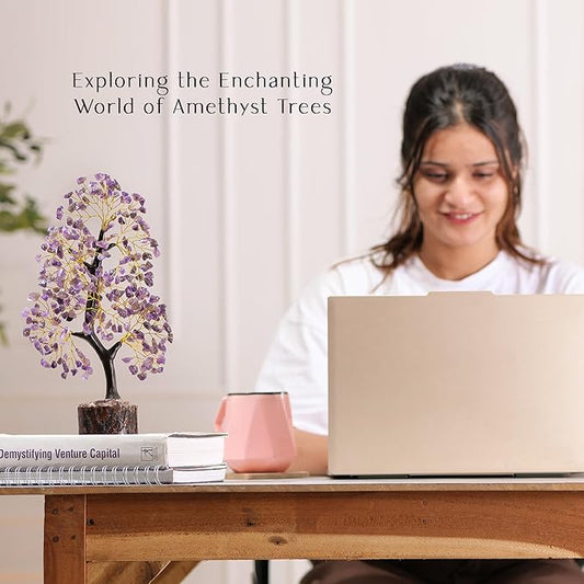 Amethyst Crystal Tree, Healing Crystals, Reiki Gemstone, Tree Life, Wood Base Office Desk Room Feng Shui Home Decor Spiritual Energy Meditation Gift for Women Men, Purple Crystals and Stones Tree