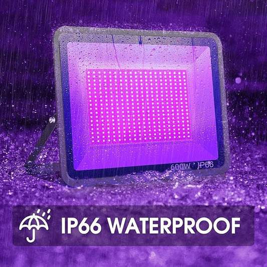 600W 4 Pack LED Black Light,395nm to 405nm LED UV Blacklight, IP66 Waterproof Black Flood Light Outdoor with Plug and SwitchNeon Glow for Glow Party, Halloween, Fluorescent Poster, Body Paint