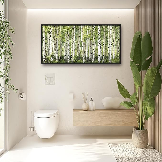 Extra Large Birch Tree Framed Wall Art for Living Room,Oversized Green Aspen Trees Forest Pictures Wall Decor,Canvas Print Painting Modern Artwork Bedroom Office Bathroom 60L x 30W