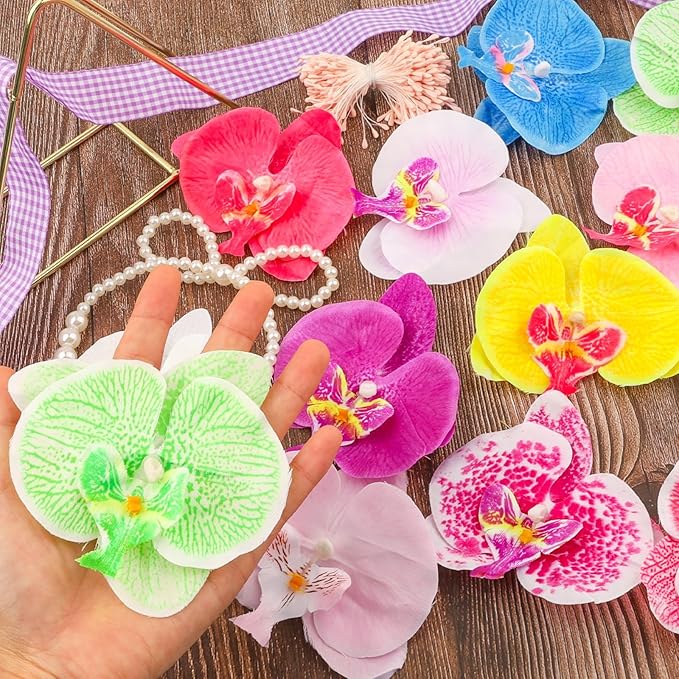Orchid Petals, 24PCS Artificial Orchids Artificial Flower Heads, Faux Silk Phalaenopsis Butterfly Flower Heads, OrchidIing Petals Artificial Decorations Wedding Party Orchids Heads 
