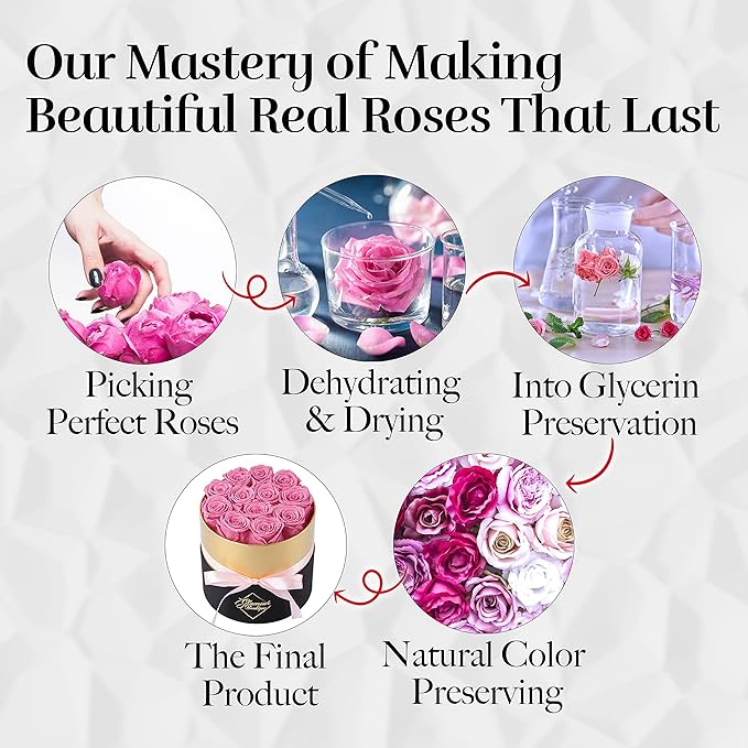 GLAMOUR BOUTIQUE Eternal Preserved Roses in a Box - Flowers Forever, Rose Forever in a Box for Wife, Birthday Gifts for Her, 12 Roses, Pink