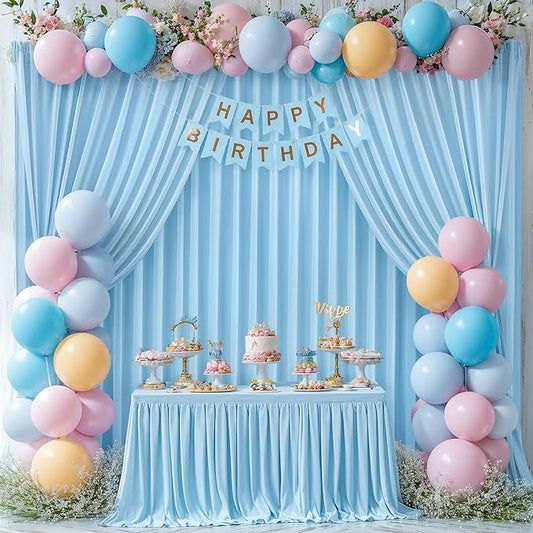 Blue Backdrop Curtains 2 Panels - Wrinkle-Free Light Blue Curtains Polyester Photography Drapes Photo Background for Baby Shower Birthday Party Decorations- 8 X10FT (Blue)