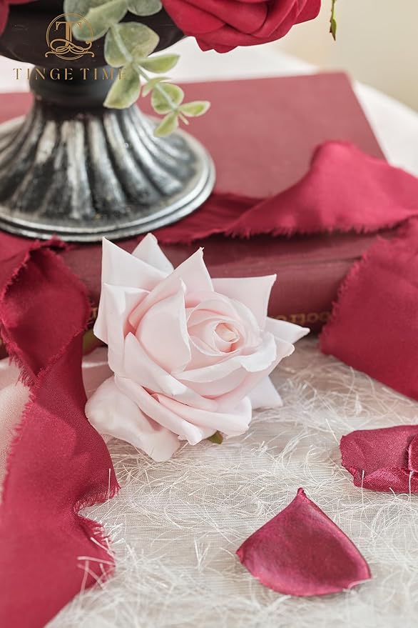 TINGE TIME Artificial Flowers Red & Blush Pink Flower Combo for DIY Wedding Bouquets Table Centerpieces Arrangements Party Baby Shower Home Decorations