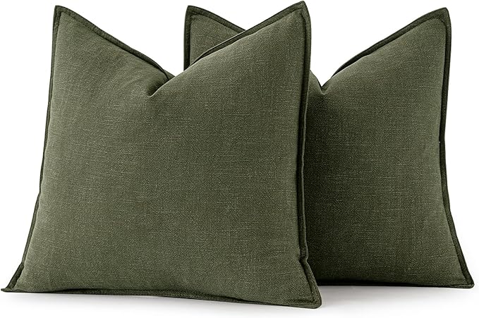 MIULEE Decorative Pillow Covers 18x18 Inch Dark Olive Green Boho Farmhouse Neutral Couch Throw Pillows for Bed Pack of 2 Accent Outdoor Pillowcase Modern Sofa Cushion Livingroom Home Decor