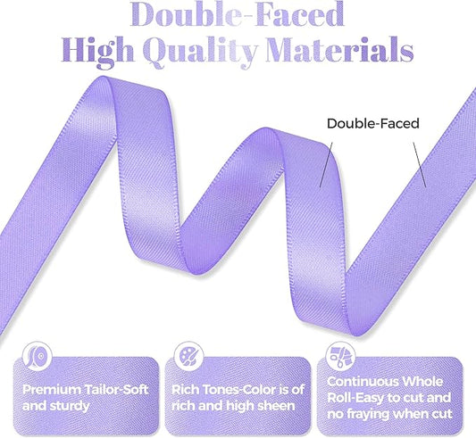 Lilac Satin Ribbon, 1/2 Inch X 50 Yards, Premium Polyester, Wedding & Special Occasions, Purple