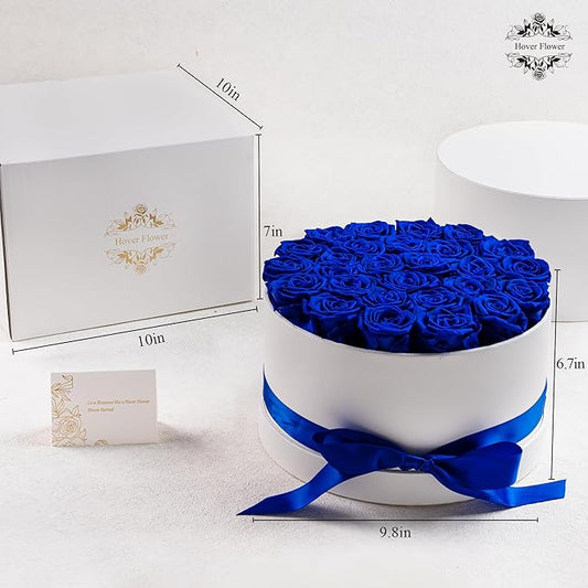 27 Forever Roses in Luxury White Box, Eternal Real Roses Gift for Women, Preserved Flowers for Delivery Prime, Anniversary, Valentine's Day, Birthday for Her (Blue)