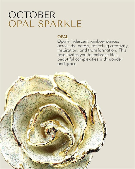 Forever Rose Hand-Dipped in 24K Gold, Opal Inspired October Birthstone with Sparkles, Real Rose in Luxury Gold Gift Box – Perfect Ready to Gift for October Birthday or Any Occasion