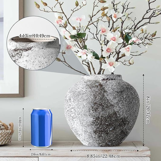 Rustic Ceramic Circular Flower Vase Farmhouse Clay Pottery Large Terracotta Floor Vases for Decorative Centerpiece Vintage Home Decor Aesthetic for Living Room Bedroom Table Entryway