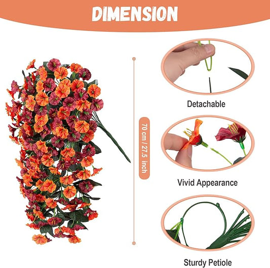 Fall Artificial Flowers for Outdoors Decoration, 2PCS Fake Hanging Plants Faux Realistic Silk Morning Glory Long Vines UV Resistant for Autumn Outdoor Porch Patio Balcony Yard Planter, Brown