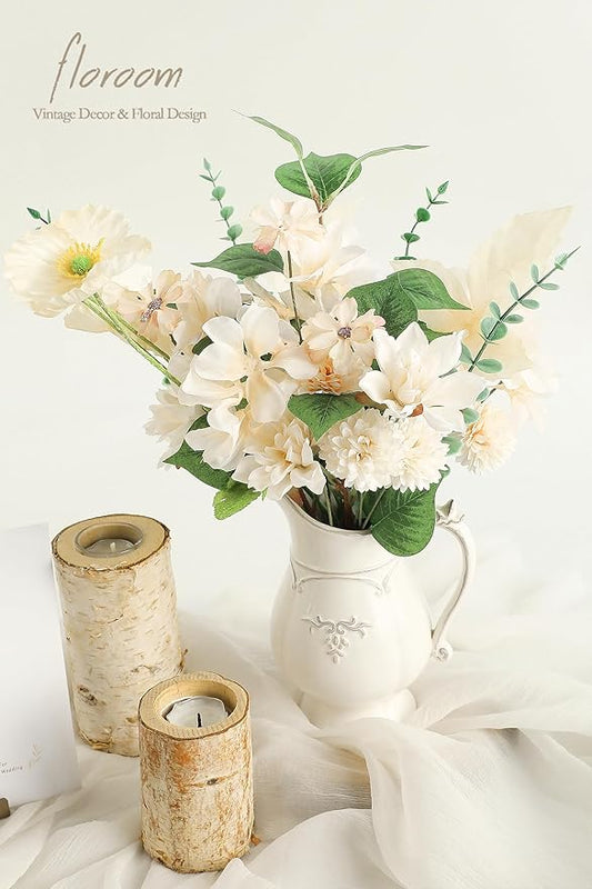 Floroom Artificial Greenery Stems Box Set, 22pcs with 8 Kinds of Faux Greenery Flowers Picks for DIY Bridal Bouquets Wedding Floral Arrangement Table Centerpieces, Green & Cream