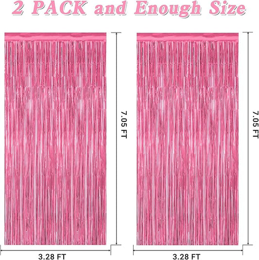 2 Pack Pink Party Decorations, 3.28 FT x 7.05 FT Pink Backdrop, Metallic Tinsel Backdrop Fringe Curtains Backdrop Curtains, Photo Backdrop Party Supplies Birthday Party Decorations