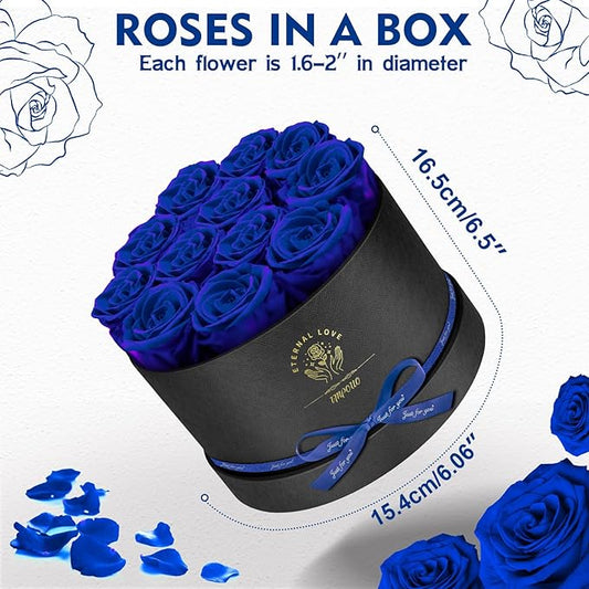 Forever Flowers,12 Roses in A Box,Real Preserved Roses,Birthday Gift for Women,Mother's Day, Anniversary - Blue Rose