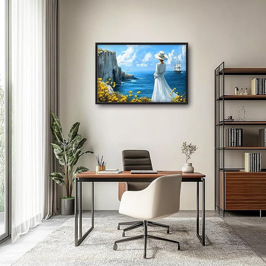 Coastal Boat Large Wall Art Framed Wall Decor for Living Room Ocean Coast Pictures Oversized Canvas Print Painting Modern Extra Large Framed Artwork for Bedroom Office Home Decor 36"x24"