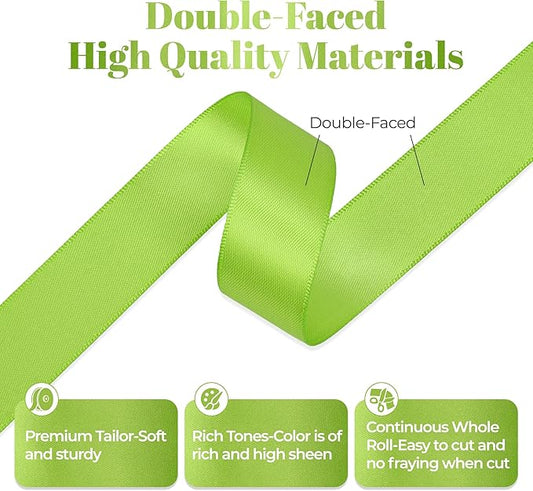 Apple Green Satin Ribbon, Double Faced 7/8 Inch X 25 Yards Apple Green Ribbon, Premium Satin Ribbon for Gift Wrapping, Crafts, Hair Bow Making, Sewing, Flower Bouquet, Wedding Party Decor