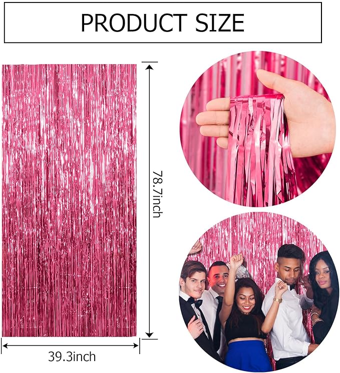 5 Pack Pink Tinsel Curtain Party Backdrop Foil Fringe Birthday Photo Booth Streamer Backdrop Theme Decorations