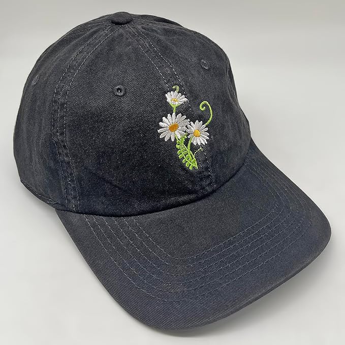 Cute Flower Hat, Elegant Floral Embroidered Adjustable Baseball Cap for Men Women, Gifts for Flower Lovers, Black