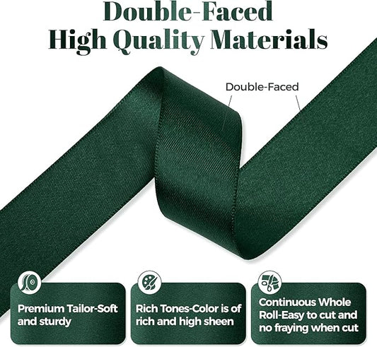 Hunter Green Satin Ribbon, Double Faced 1 Inch X 25 Yards Hunter Green Ribbon, Premium Satin Ribbon for Gift Wrapping, Crafts, Hair Bow Making, Sewing, Flower Bouquet, Wedding Party Decor
