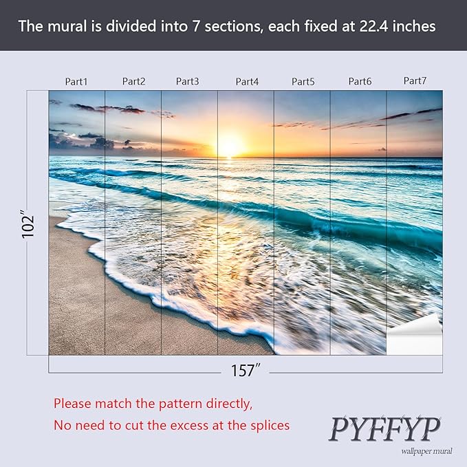 PYFFYP- Beach Wallpaper Sunset Ocean Wall murals for Living Room(Not Peel and Stick)