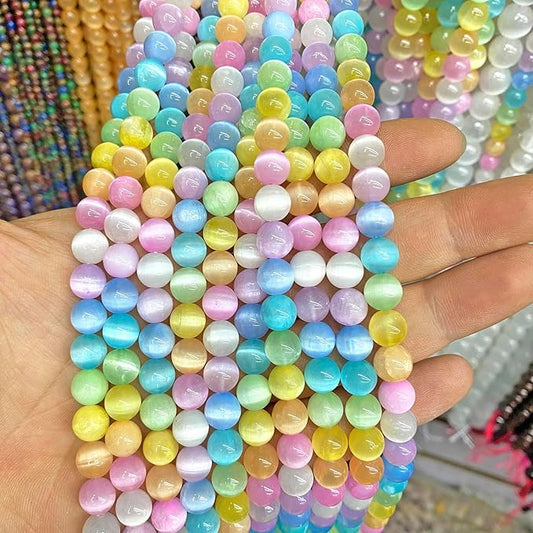 8MM 45PCS Colorful Selenite Gypsum Stone Crystal Beads for Jewelry Making DIY Bracelet
