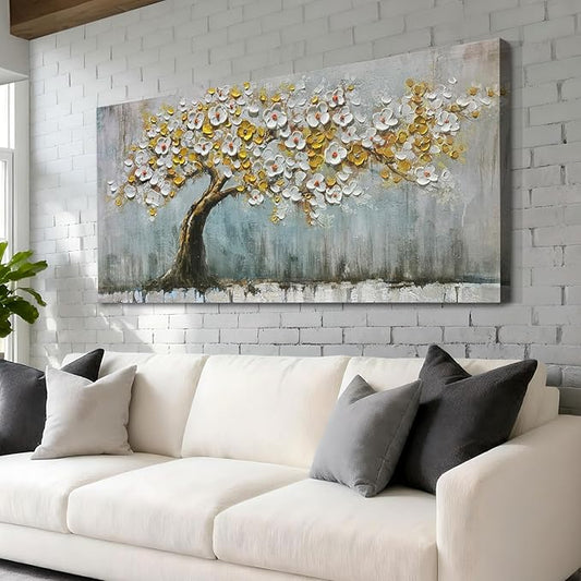 Brushart Gold Tree Wall Art Large Canvas Art Wall Decor for Living Room Picture, Painting Wall Decor Textured for Walls for Bedroom Home Office, 48"x24"