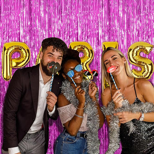 20 Pack Hot Pink Party Decorations - Tinsel Curtain Streamers Foil Fringe Backdrop for Birthday, Christmas, Bachelorette, Graduation, Fiesta Photo Booth