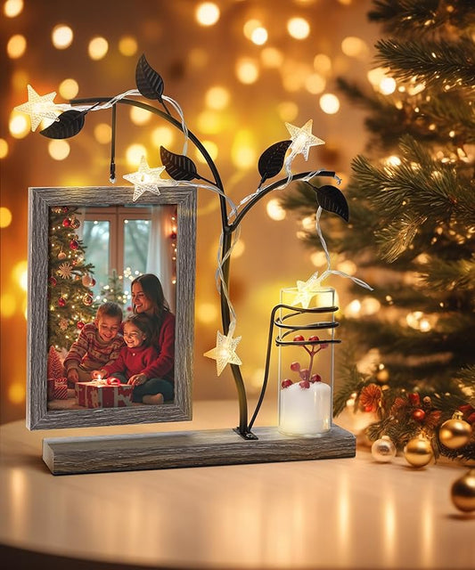 Afuly 4x6 Picture Frame Family Picture Frames with Glass Bud Vase for Plants Flowers, Rustic Floating Frame with Double Glass Tabletop Display Anniversary Wedding Mothers Day Birthday Gifts