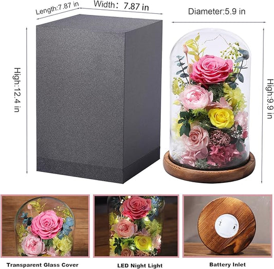 Flowers for Delivery Prime Preserved Flowers Rose in Glass Dome,Pink Rose Forever Flowers Birthday Gifts for Women Mom Grandma Friend for Her,Home Decor