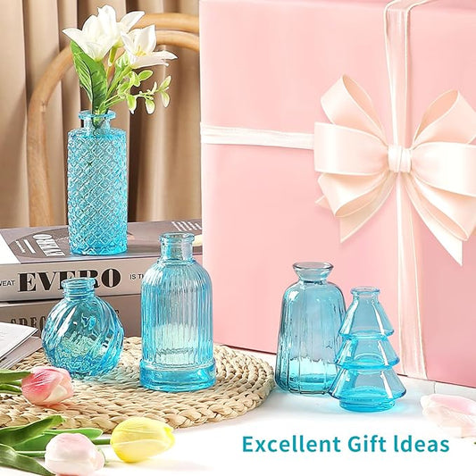 Glass Bud Vase Set, Mini Vases for Flowers, Bulk Vintage Mini Vases for Centerpieces Wedding Decor, Home Flower Décor, Candle Holders, Diffuse Bottles, Hydroponic, (Pack of 30,Sky Blue)