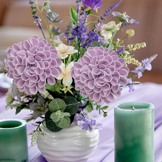 Artificial Flowers, 25pcs Realistic Artificial Rose for DIY Wedding Bouquets Centerpieces Arrangements, Purple Dahlia Flowers with Stem for Bridal Shower Party Home Decorations