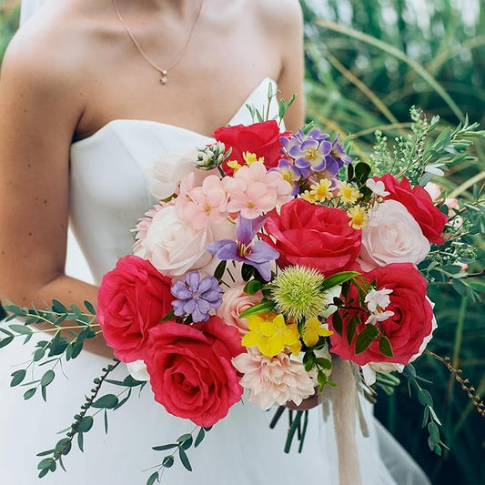 Artificial Flowers, Fake Flowers, 30Pcs Silk Flowers with Stem for DIY Flower Box Wedding Bouquet Centerpieces Shower Party Floral Arrangement Décor (Rosa Red)