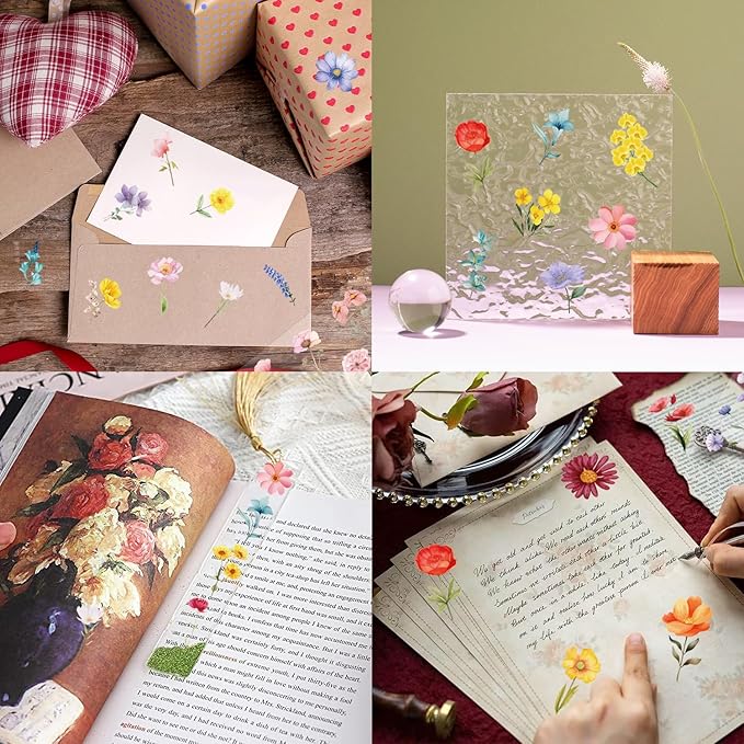 600Pcs Natural Flower Stickers,Self-Adhesive PVC Vintage Flower Stickers for Scrapbook,Laptop,Journal,DIY Project