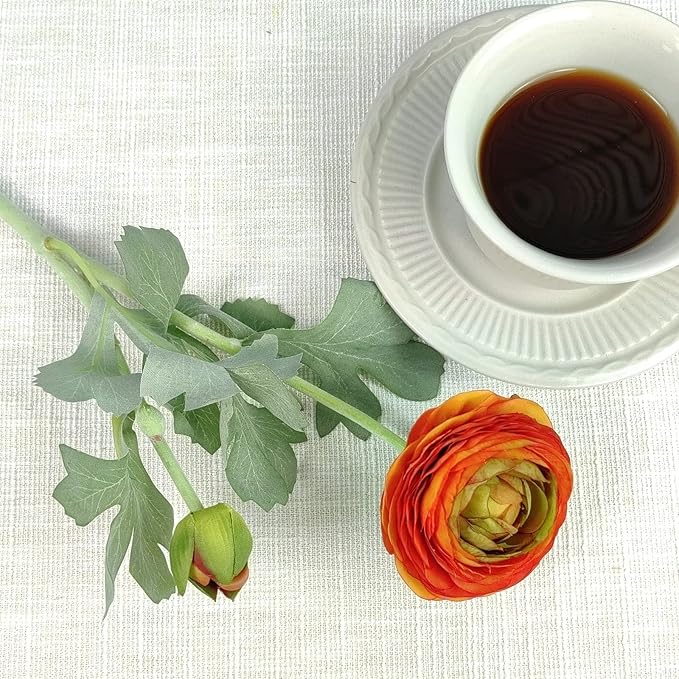 Orange Artificial Ranunculus Flowers with Real Touch Stem, Autumn Colour Ranunculus Flowers(10 Pack) (Orange)