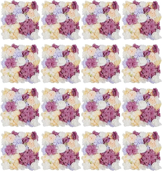 16Pcs Artificial Flower Wall Panel 3D Floral Backdrop Walls13.7 X 13.7" Purple Flower Wall Decor Panel Flower Backdrop for Party Home Background Decor