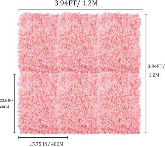BLOSMON Flower Wall Panel Backdrop Decor Blush Artificial Floral Backdrop for Wedding Party Baby Bridal Shower, 6 Pcs Hanging 3D Fake Hydrangea Wall Decoration, Silk Faux Hydrangea Flower Backdrop