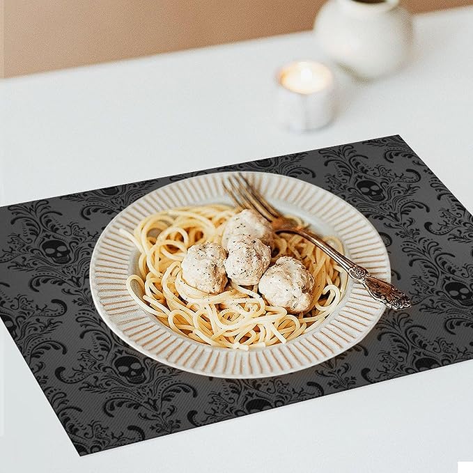 Placemats for Kitchen Dining Table Set of 4,Gothic Horror Skulls Printed Halloween Party Event Table Decoration Placemats 4 PCS, Style-23
