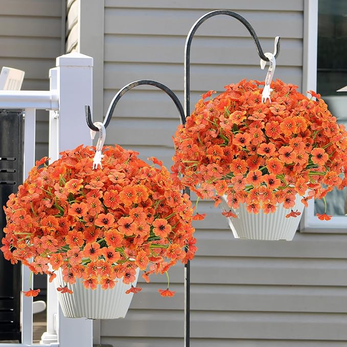 20 Bundles Fall Flowers Artificial for Halloween Decoration, Fake Flowers Faux Plants Silk Colorful Daisy Eucalyptus Realistic UV Resistant for Garden Patio Porch Box Home Decor, Orange