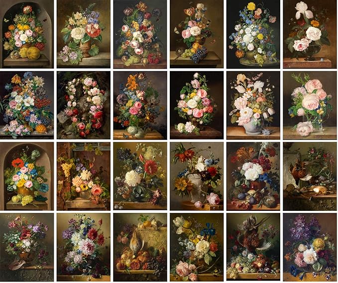 Large Stickers (24pcs 2.5"x3.5") Flowers Still Life Bouquet Antique Museum Painting Art by Franz Xaver Petter Retro Poster Reprint
