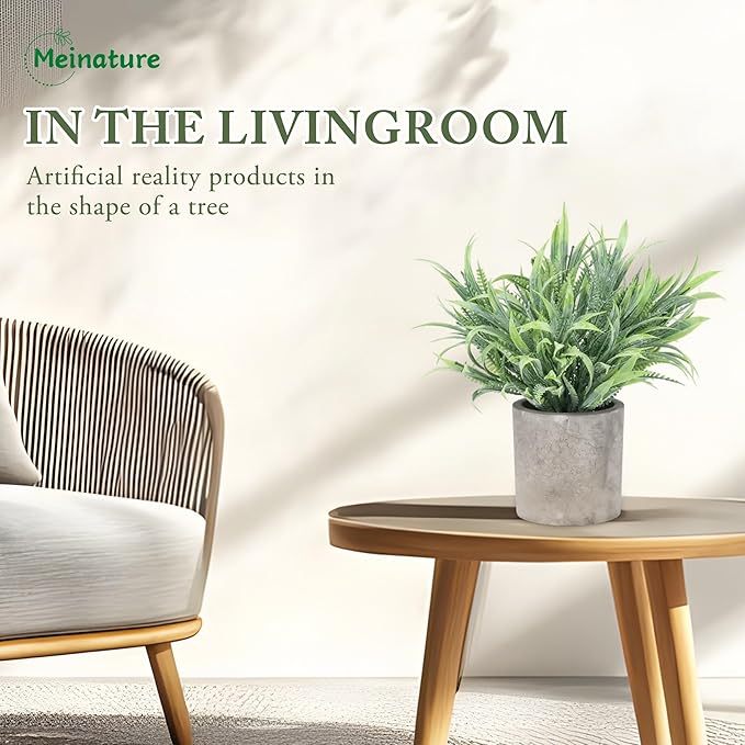 2 Pack Mini Potted Fake Plant, Artificial Plants Indoor, Artificial Frost-Hung,Eco-Friendly Gray Pot, No Need for Maintenance,Ideal Decor for Home and Office (2, Spring Grass + Wild Fern)