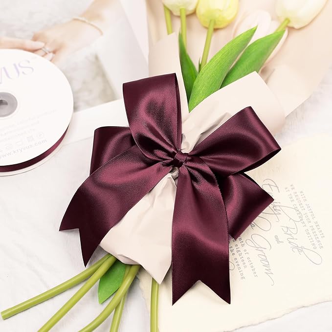 Burgundy Satin Ribbon, Double Faced 2 Inch X 25 Yards Burgundy Ribbon, Premium Satin Ribbon for Gift Wrapping, Crafts, Hair Bow Making, Sewing, Flower Bouquet, Wedding Party Decor