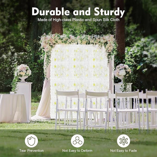 Artificial Flower Wall Panels, Silk Wedding Flower Wall Backdrop Panel, 3D Floral Panel Artificial Floral Wall Mat Flower Screen for Photo Party Wedding Wall Background Decor (12PCS White)