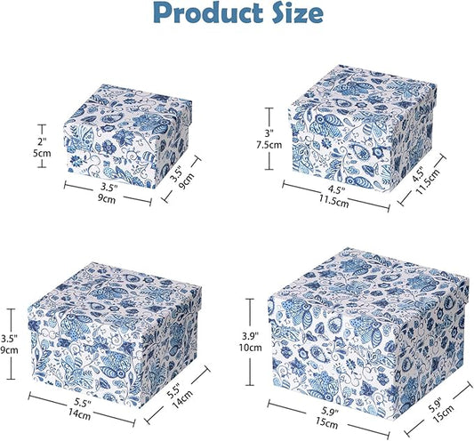 Briful Square Gift Boxes with Lids 4PCS Blue Flower Print Gift Box for Presents Nesting Assorted Sizes Present Boxes for Christmas Birthday Valentines Party Gift Wrap