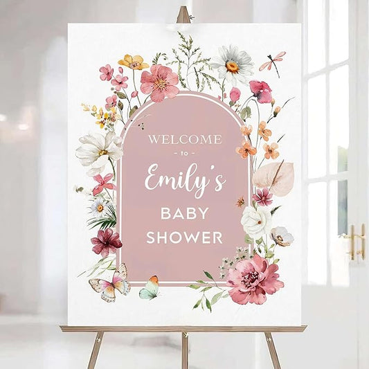 Editable Wildflower Baby Shower Welcome Sign, Personalized Boho Floral Baby Shower Sign, Spring Flowers Theme, Elegant Flower Decorations, Custom Name Signage for Boy or Girl #7