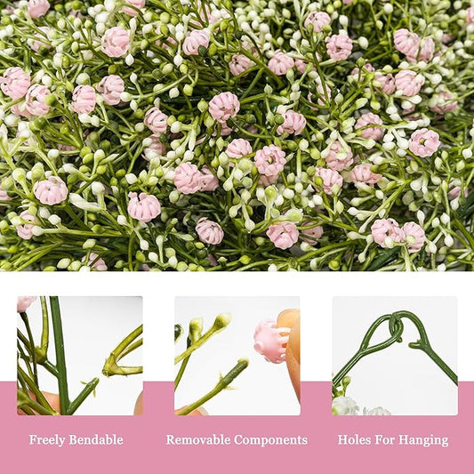 2 Pcs 5.8ft Artificial Baby Breath Flower Vines, Babys Breath Artificial Flowers Real Touch Faux Gypsophila Hanging Fake Baby's Breath Garlands for Wedding and Baby Shower Decor(Pink)