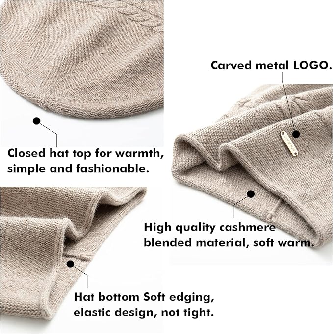 QUEENFUR Knit Slouchy Beanie Hats for Women Cashmere Ski Cap Knitted Wool Soft Warm Winter Hat