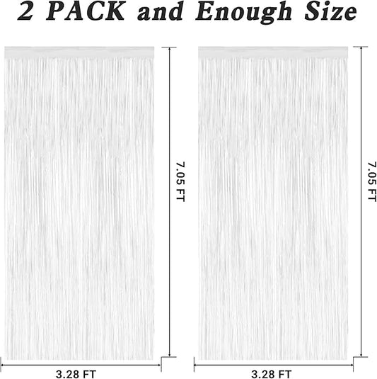 2 Pack Tinsel Backdrop, 3.28 x 7.05 Feet White Party Decorations, Metallic Foil Fringe Curtains Streamer Backdrop, Party Supplies Photo Props for Birthday Anniversaries Wedding